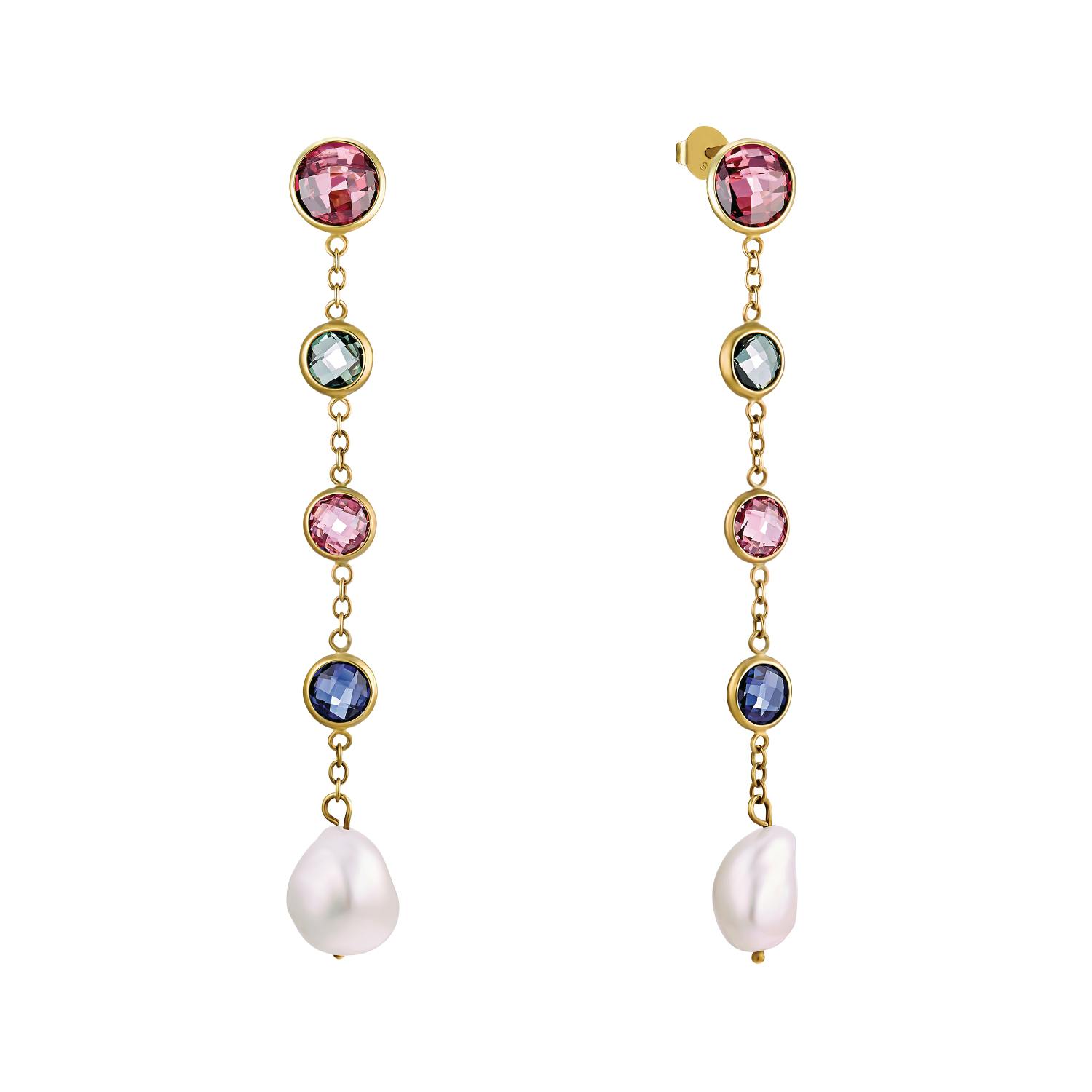 Ohrhänger für Damen, Sterling Silber 925 vergoldet, Glassteine/Perle