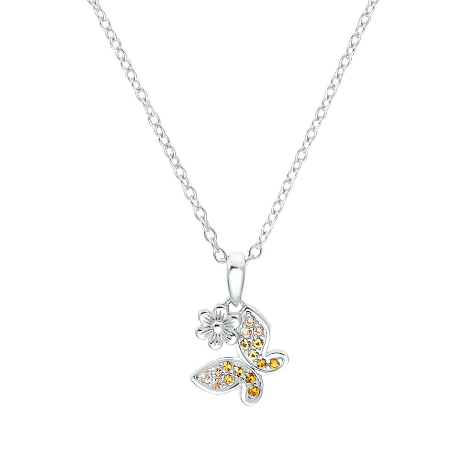 Kette mit Anhänger für Mädchen, 925 Sterling Silber, Zirkonia (synth.) | Schmetterling