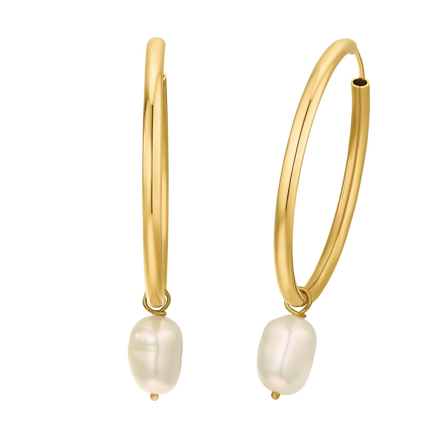 Creolen für Damen, Sterling Silber 925 vergoldet, Perle