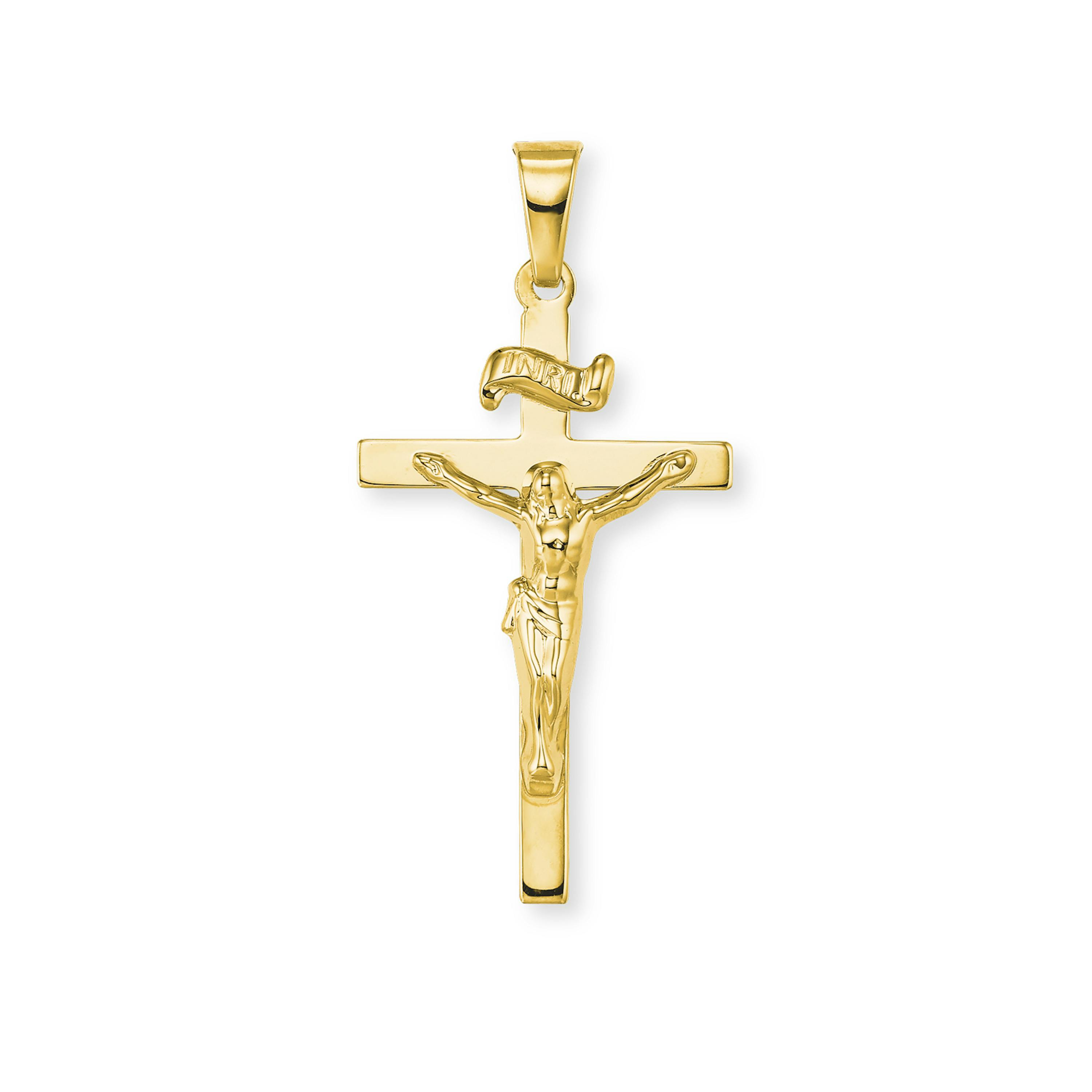 Motivanhänger für Damen und Herren, Unisex, Gold 585 | Kreuz mit Corpus | Kettenanhänger